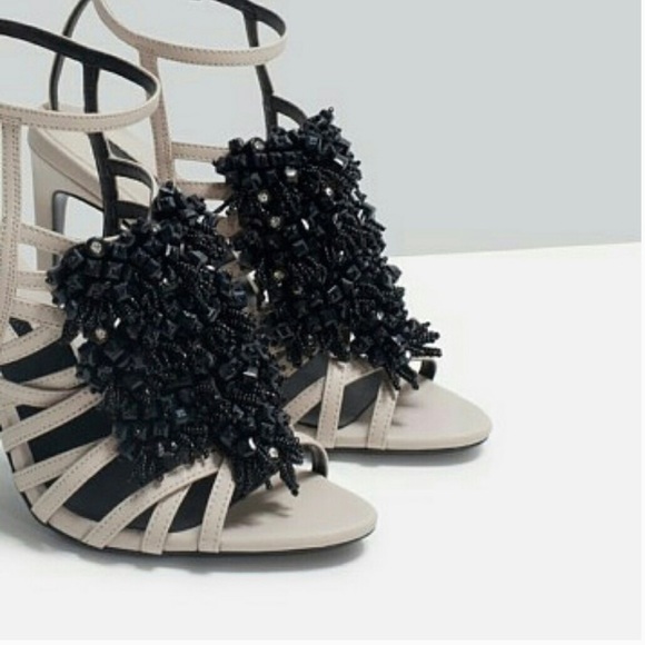 Zara Pink Black Bead and Crystal Strappy High Heel Sandals - Picture 3 of 17
